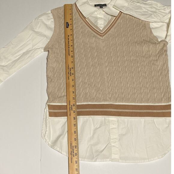 Womens Knit Layered Shirt Size M Collared Long Sleeve Preppy Academic y2k 2000s - Picture 4 of 10